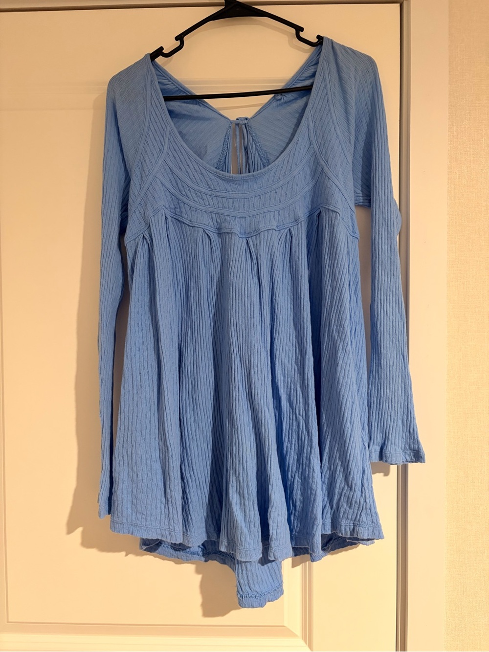 Free People Blue Long-Sleeve Scoop Neck Women's Top